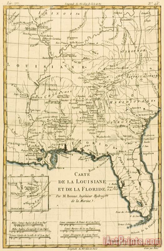 Guillaume Raynal Antique Map of Louisiana and Florida Art Print