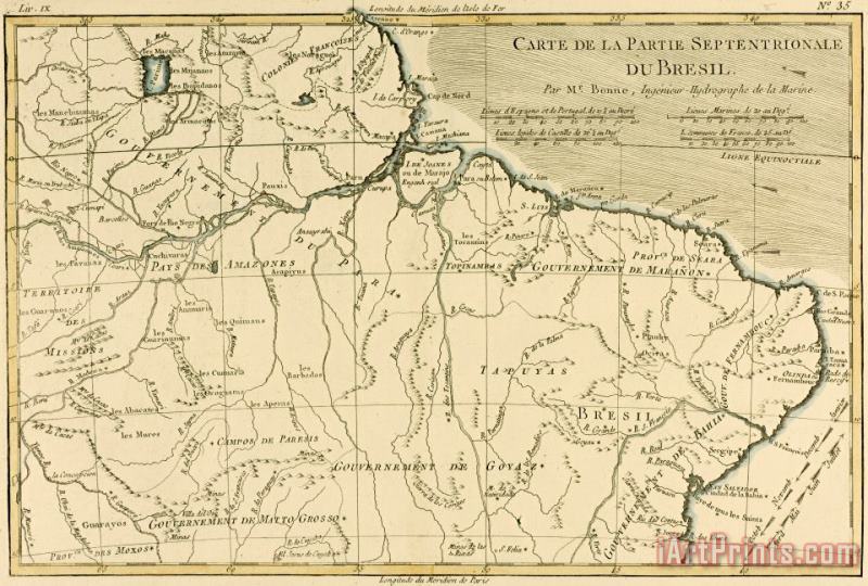 Old Map of Northern Brazil painting - Guillaume Raynal Old Map of Northern Brazil Art Print