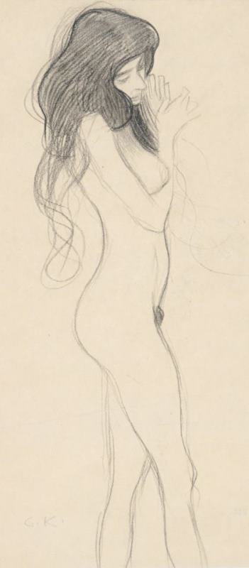Gustav Klimt Female Nude Standing Drawing Art Print