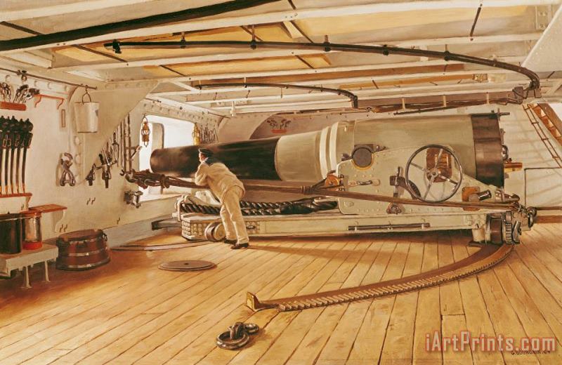 Gustave Bourgain Twenty-Seven Pound Cannon on a Battleship Art Painting