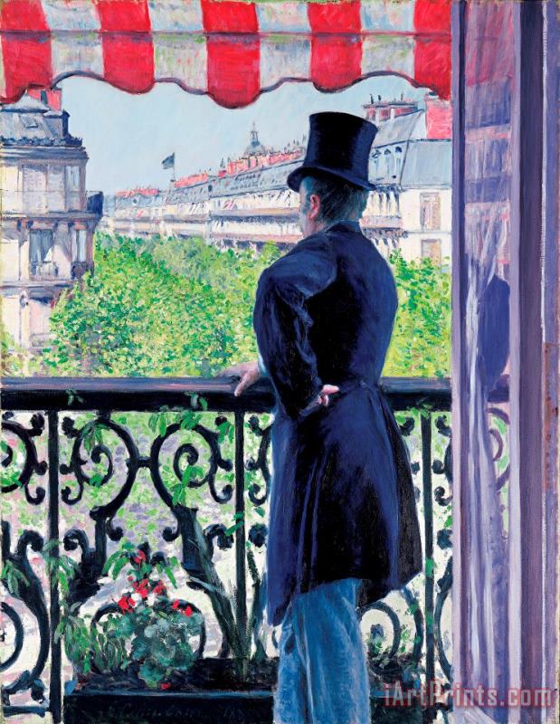 Gustave Caillebotte Man on a balcony on Boulevard Haussmann Art Print