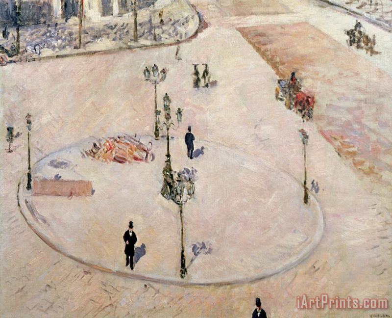 Traffic Island On Boulevard Haussmann painting - Gustave Caillebotte Traffic Island On Boulevard Haussmann Art Print