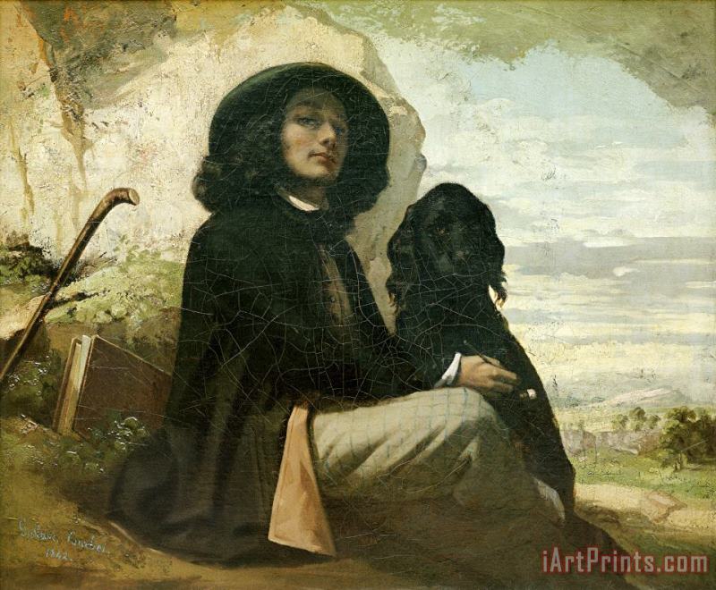 Courbet with His Black Dog painting - Gustave Courbet Courbet with His Black Dog Art Print