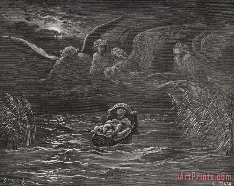 Gustave Dore The Child Moses On The Nile Art Print