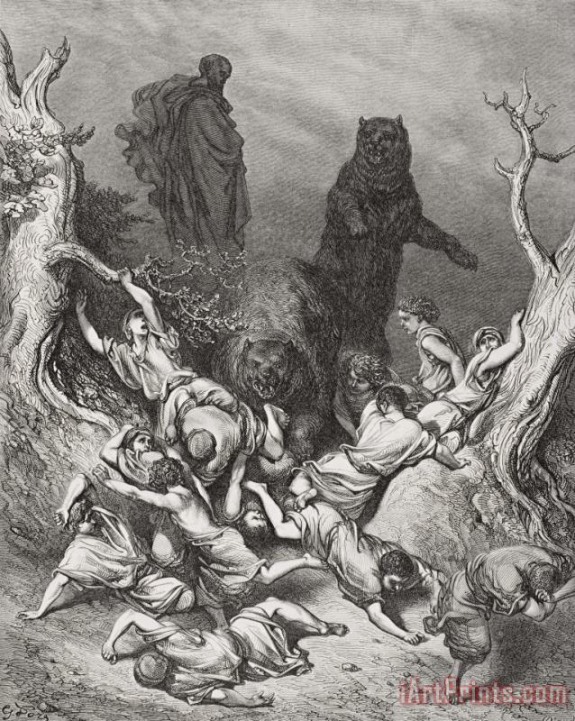Gustave Dore The Children Destroyed By Bears Art Print