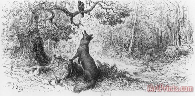 The Crow and the Fox painting - Gustave Dore The Crow and the Fox Art Print