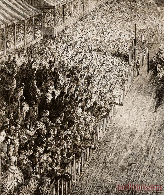 Gustave Dore The Finishing Line Of The Derby Art Print
