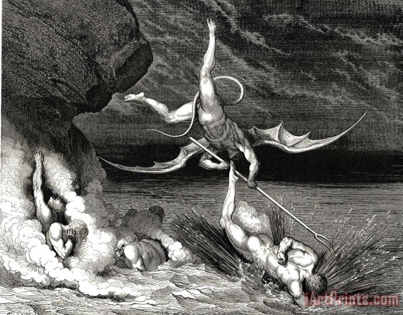 Gustave Dore The Inferno, Canto 22, Line 70 in Pursuit He Therefore Sped, Exclaiming; “thou Art Caught.” Art Painting