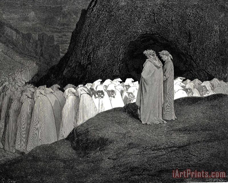 The Inferno, Canto 23, Lines 9294 “tuscan, Who Visitest The College of The Mourning Hypocrites, Disdain Not to Instruct Us Who Thou Art.” painting - Gustave Dore The Inferno, Canto 23, Lines 9294 “tuscan, Who Visitest The College of The Mourning Hypocrites, Disdain Not to Instruct Us Who Thou Art.” Art Print