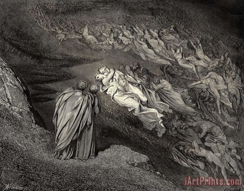 The Inferno, Canto 5, Lines 105106 “love Brought Us to One Death Caina Waits The Soul, Who Spilt Our Life.” painting - Gustave Dore The Inferno, Canto 5, Lines 105106 “love Brought Us to One Death Caina Waits The Soul, Who Spilt Our Life.” Art Print