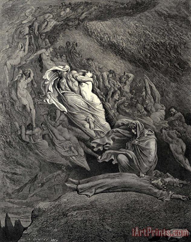 The Inferno, Canto 5, Lines 137138 I Through Compassion Fainting, Seem’d Not Far From Death, And Like a Corpse Fell to The Ground. painting - Gustave Dore The Inferno, Canto 5, Lines 137138 I Through Compassion Fainting, Seem’d Not Far From Death, And Like a Corpse Fell to The Ground. Art Print