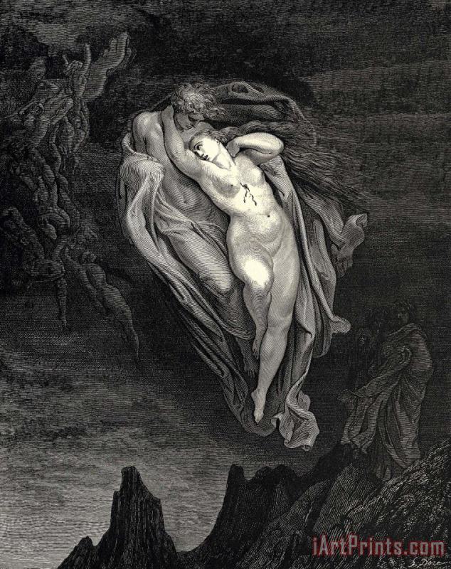 Gustave Dore The Inferno, Canto 5, Lines 7274 “bard! Willingly I Would Address Those Two Together Coming, Which Seem So Light Before The Wind.” Art Painting