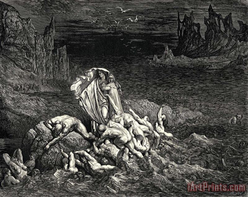Gustave Dore The Inferno, Canto 7, Lines 118119 “now Seest Thou, Son! The Souls of Those, Whom Anger Overcame.” Art Painting
