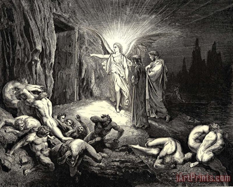 Gustave Dore The Inferno, Canto 9, Lines 8789 to The Gate He Came, And with His Wand Touch’d It, Whereat Open Without Impediment It Flew. Art Painting