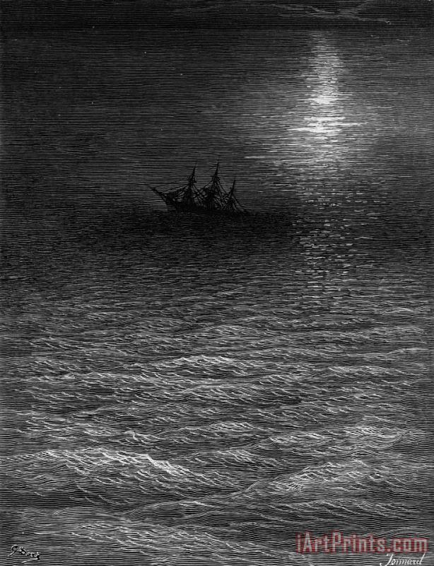 Gustave Dore The Marooned Ship In A Moonlit Sea Art Print