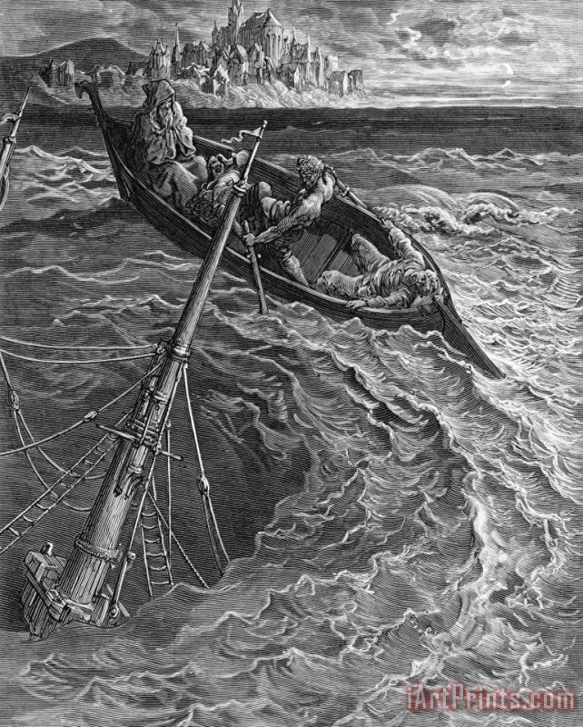 The Ship Sinks But The Mariner Is Rescued By The Pilot And Hermit painting - Gustave Dore The Ship Sinks But The Mariner Is Rescued By The Pilot And Hermit Art Print