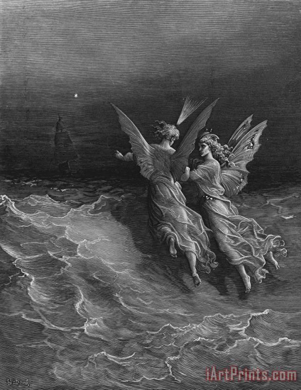 Gustave Dore The Two Fellow Spirits Of The Spirit Of The South Pole Ask The Question Why The Ship Travels Art Print