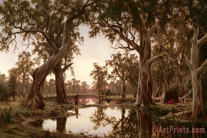 Evening Shadows, Backwater of The Murray, South Australia painting - H J. Johnstone Evening Shadows, Backwater of The Murray, South Australia Art Print
