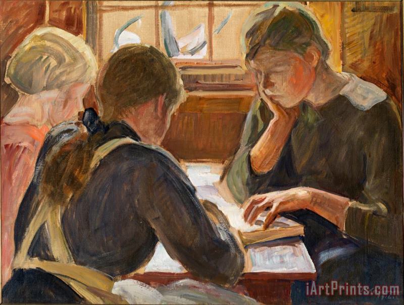 Halonen, Pekka Children Reading Art Painting