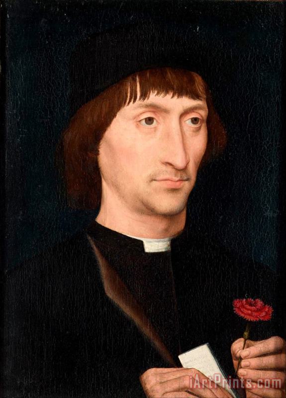 Hans Memling Portrait of a Man with a Pink Art Painting