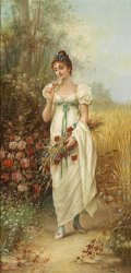 Hans Zatzka Circle Girl with Meadow Flowers And Roses