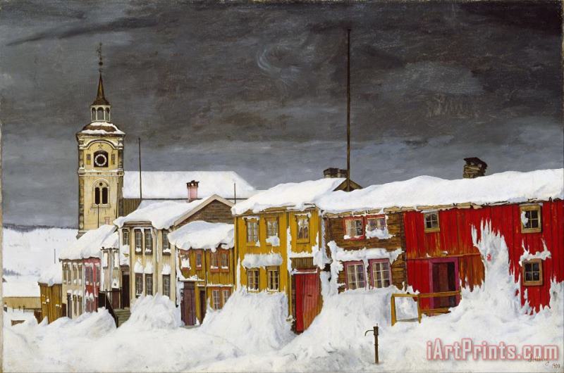 Harald Sohlberg Street in Roros in Winter Art Print