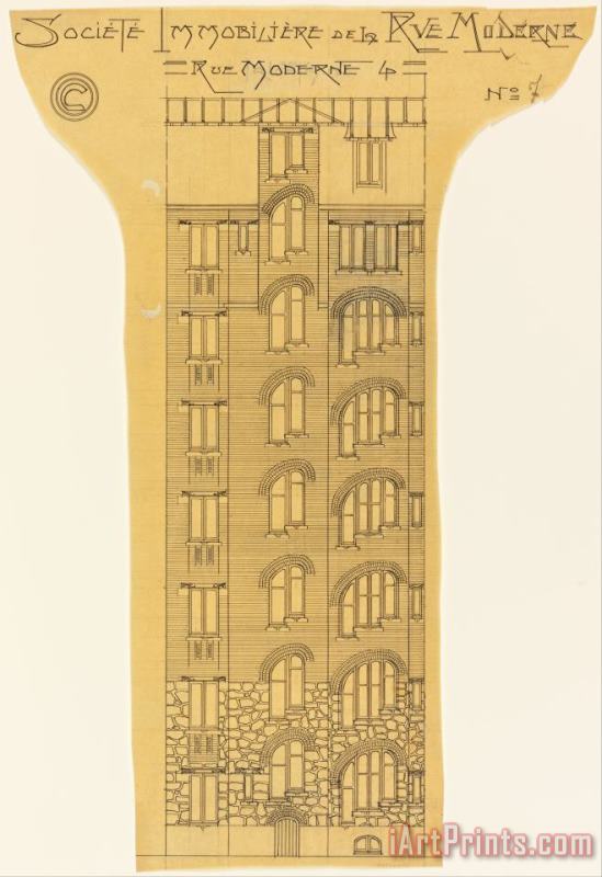 Elevation of an Apartment Building, Societe Immobiliere, Rue Moderne (now Rue Agar) painting - Hector Guimard Elevation of an Apartment Building, Societe Immobiliere, Rue Moderne (now Rue Agar) Art Print