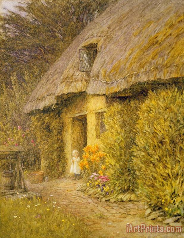 Helen Allingham  A Child at the Doorway of a Thatched Cottage Art Painting