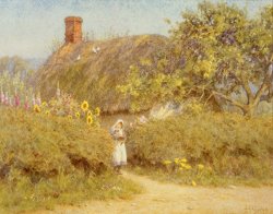 Helen Allingham A Surrey cottage painting