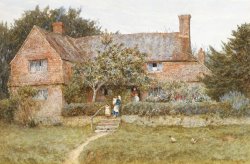 Helen Allingham A Surrey Cottage with a Mother and her Children painting