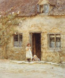 Helen Allingham At the Cottage Door painting