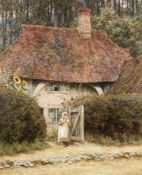 Helen Allingham At the Cottage Gate painting