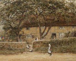 Helen Allingham Children outside a Cottage painting