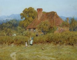 Helen Allingham Cottage at Broadham Green Surrey in Sunset Light painting