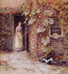 Helen Allingham Feeding the Kitten painting Helen Allingham Feeding the Kitten painting