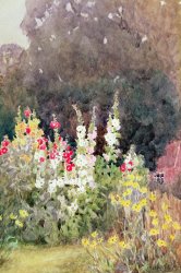 Helen Allingham Hollyhocks painting Helen Allingham Hollyhocks painting