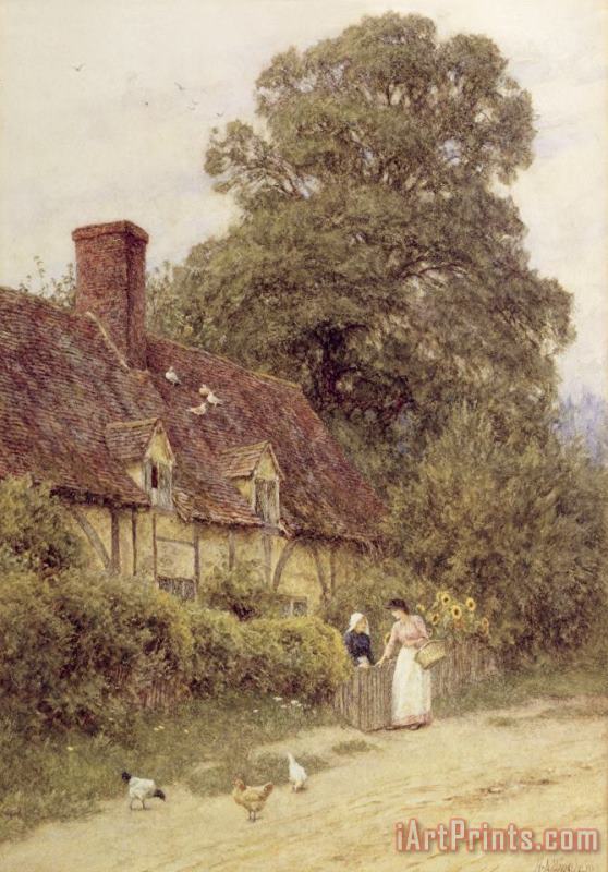 Helen Allingham Old Post Office Brook near Witley Surrey Art Painting