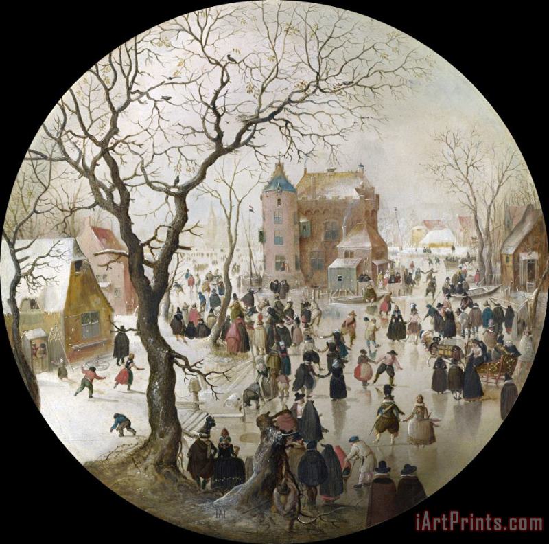 A Winter Scene with Skaters Near a Castle painting - Hendrick Avercamp A Winter Scene with Skaters Near a Castle Art Print