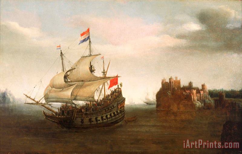 A Castle With A Dutch Ship Sailing Nearby painting - Hendrick Cornelisz Vroom A Castle With A Dutch Ship Sailing Nearby Art Print