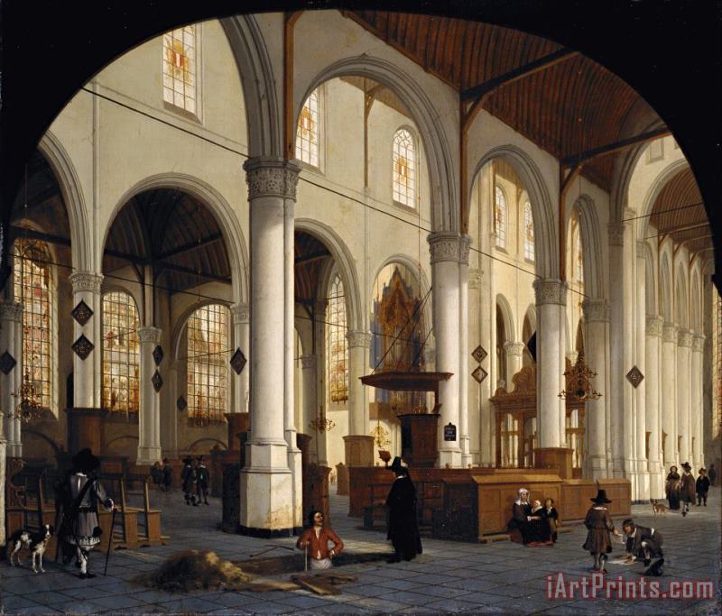 The Interior of St Janskerk at Gouda painting - Hendrick Van Vliet The Interior of St Janskerk at Gouda Art Print