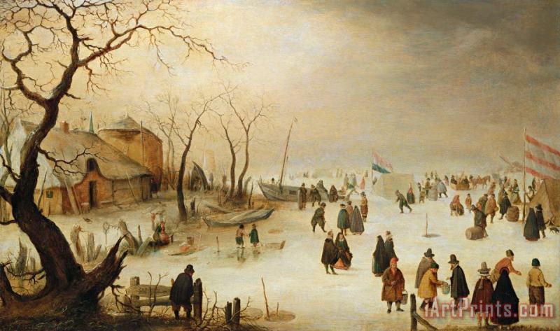 Hendrik Avercamp A Winter River Landscape With Figures On The Ice Art Painting