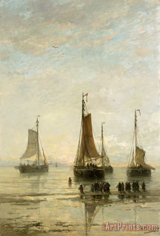Hendrik Willem Mesdag Bluff Bowed Scheveningen Boats at Anchor Art Painting