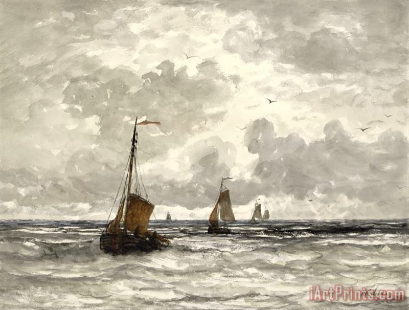 Hendrik Willem Mesdag Fishing Boats on The Breakers Art Painting