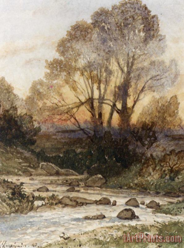 Henri-Joseph Harpignies A Rocky Landscape with a Torrent of Water Art Painting