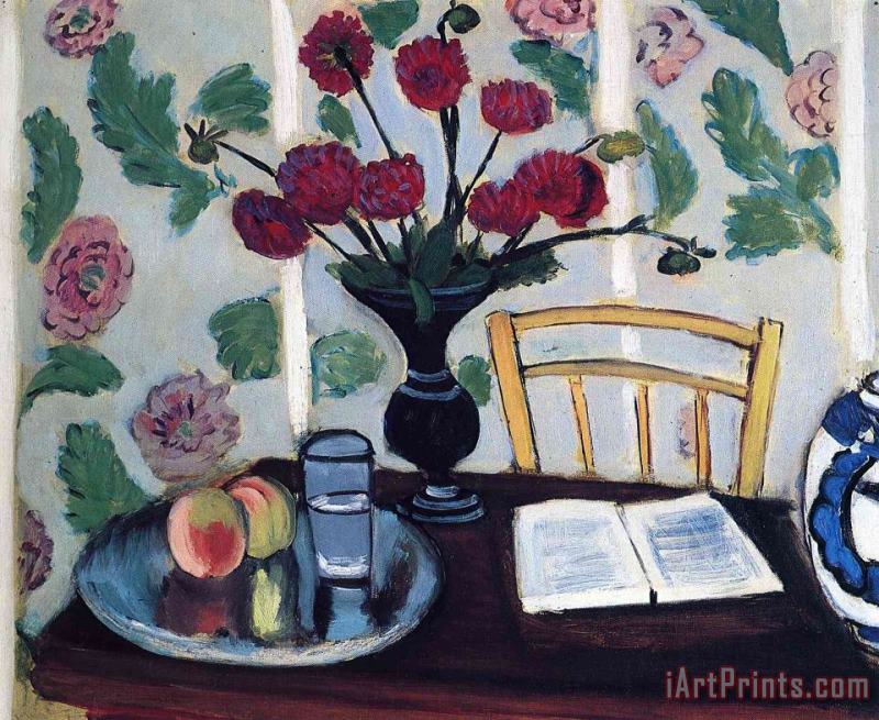 Bouquet of Dahlias And White Book 1923 painting - Henri Matisse Bouquet of Dahlias And White Book 1923 Art Print