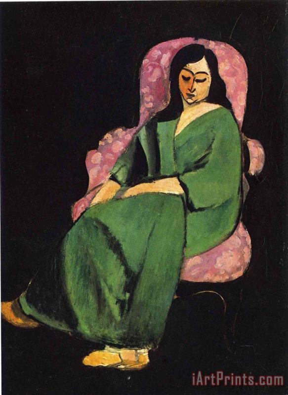 Lorette in a Green Robe Against a Black Background 1916 painting - Henri Matisse Lorette in a Green Robe Against a Black Background 1916 Art Print