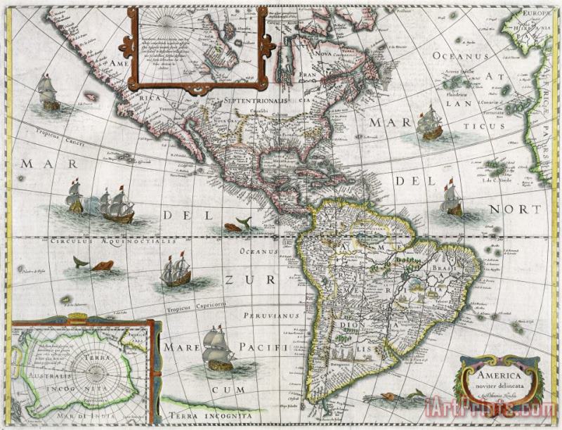 Map of the Americas painting - Henricus Hondius Map of the Americas Art Print