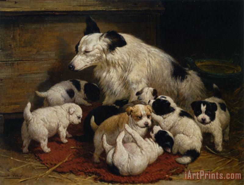 Henriette Ronner-Knip A Dog And Her Puppies Art Print