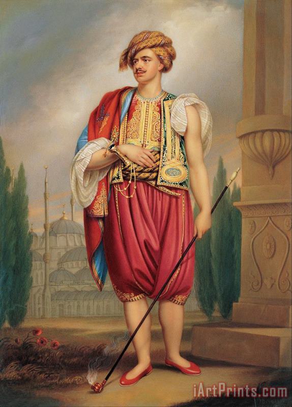 A Portrait of Thomas Hope in Turkish Costume painting - Henry Bone A Portrait of Thomas Hope in Turkish Costume Art Print