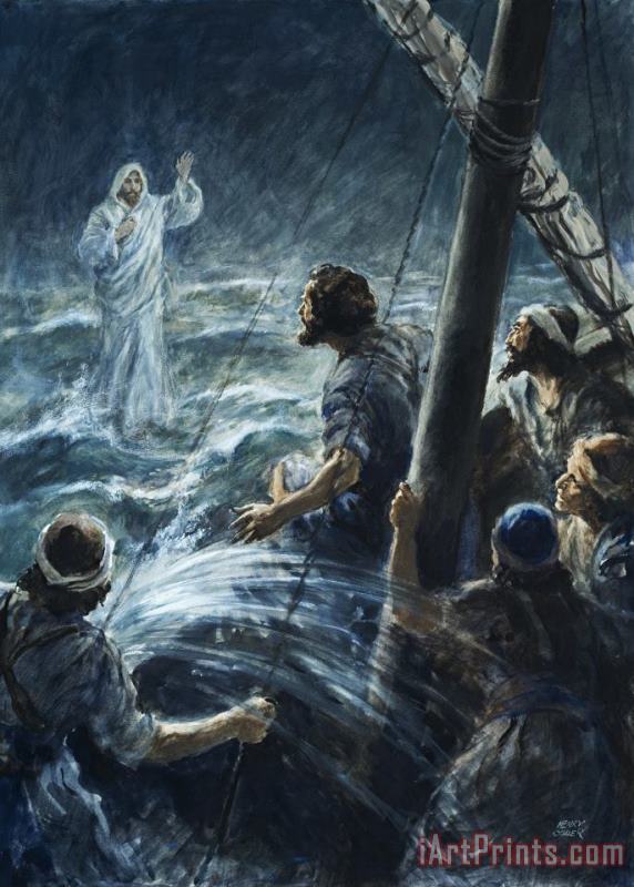 Christ walking on the sea of Galilee painting - Henry Coller Christ walking on the sea of Galilee Art Print